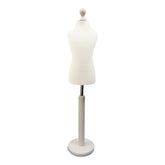 Children Kids Age 6-8 Years Tailors Dummy Mannequin, White Torso Bust with a White Wood Round Base